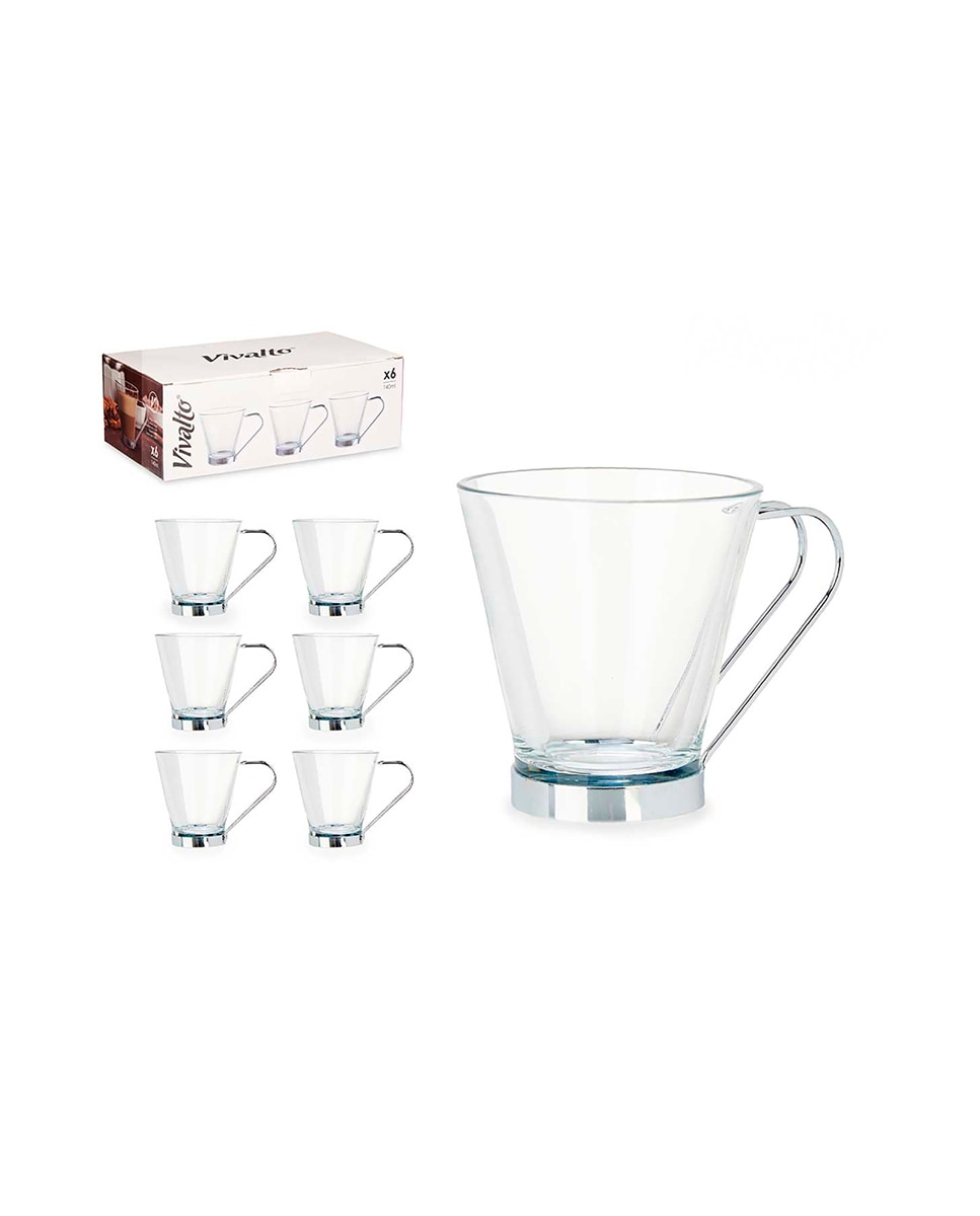 Imagen 0 de Pack 6 tazas vidrio con asa metal 140 ml cortado