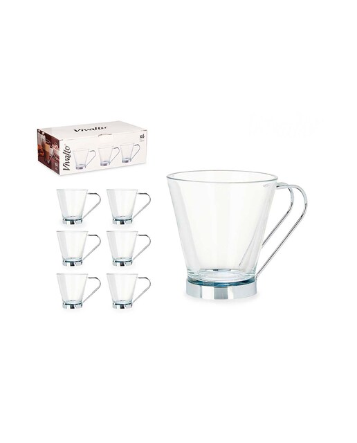Imagen 0 de Pack 6 tazas vidrio con asa metal 140 ml cortado