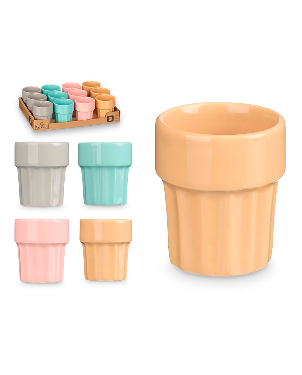 Imagen 0 de Set de 12 vasos de porcelana para el café. Surtido 4 colores. 90ml de capacidad.