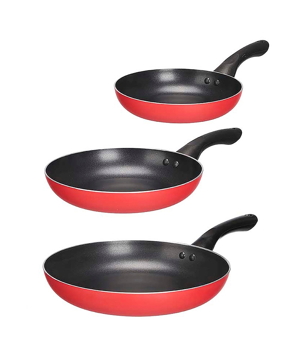Imagen 0 de Set de 3 sartenes antiadherentes de aluminio rojo.