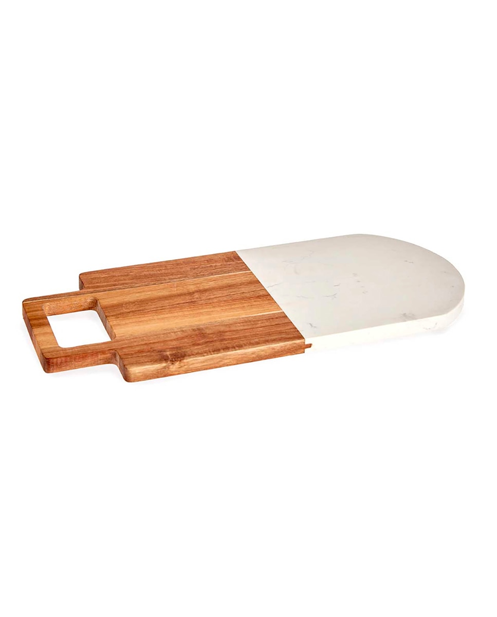 Imagen 0 de Tabla cortar madera y mármol blanco con asa