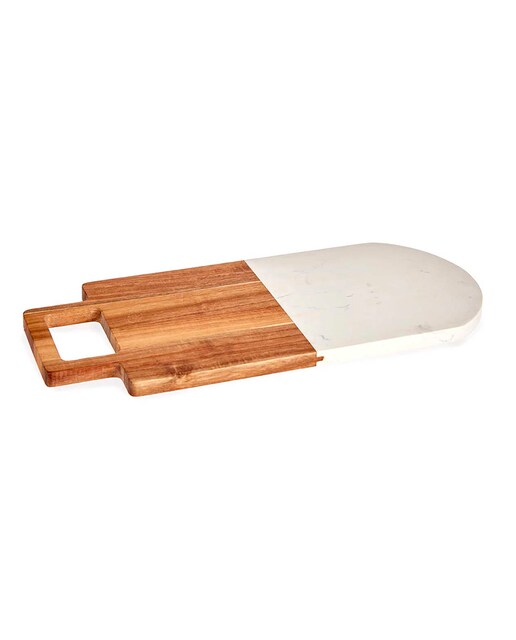Imagen 0 de Tabla cortar madera y mármol blanco con asa