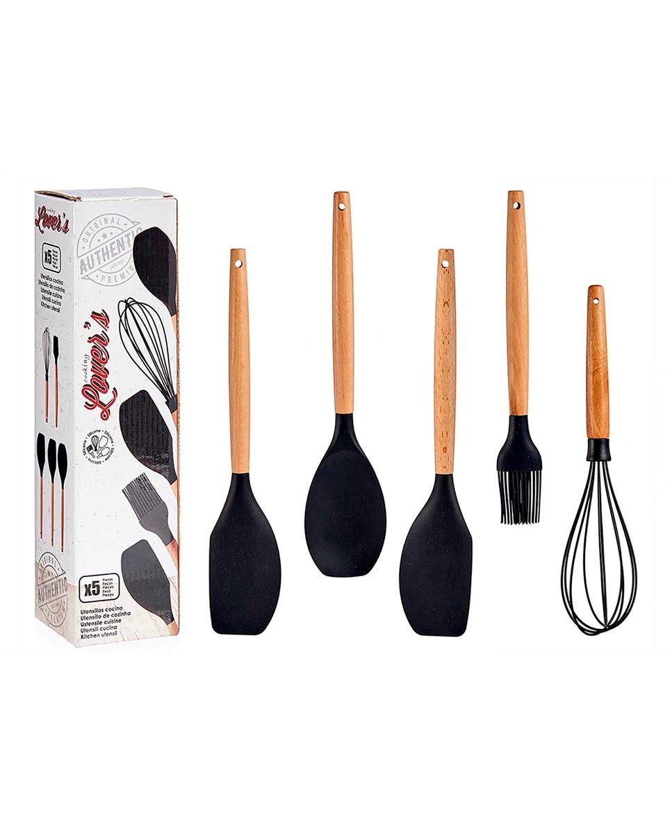 Imagen 0 de Set 5 utensilios cocina silicona mango madera haya