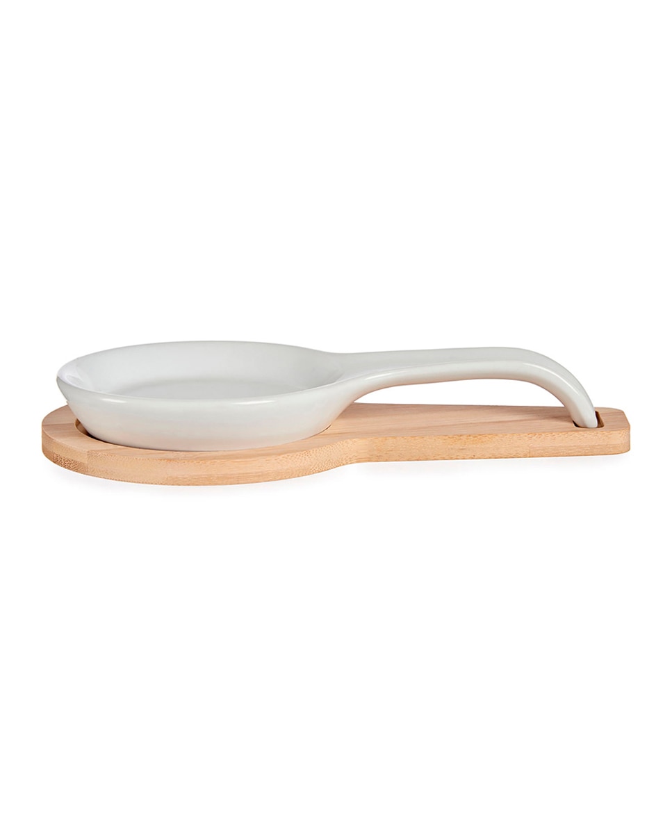 Imagen 0 de Soporte cuchara ceramica con base bambú