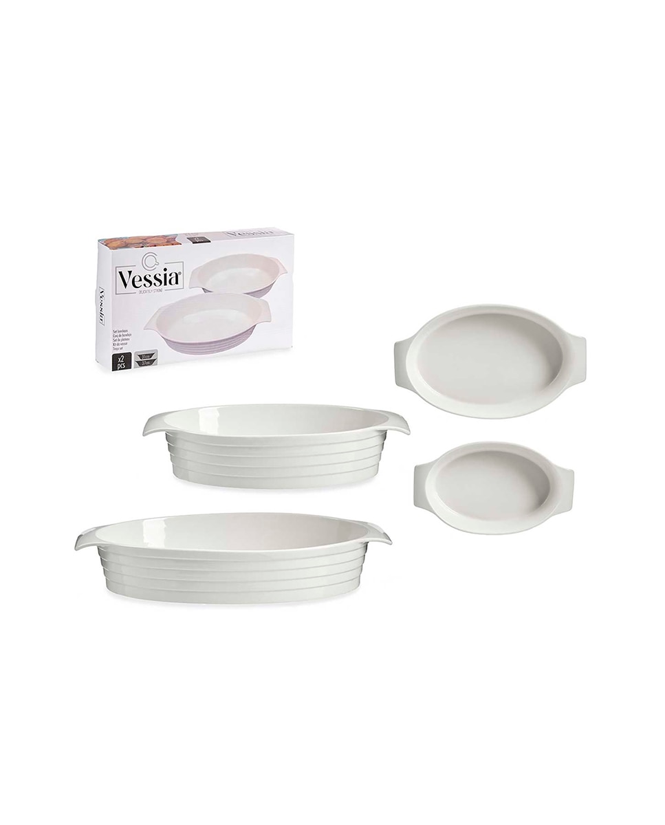 Imagen 0 de Set 2 bandejas porcelana ovaladas asas cerradas