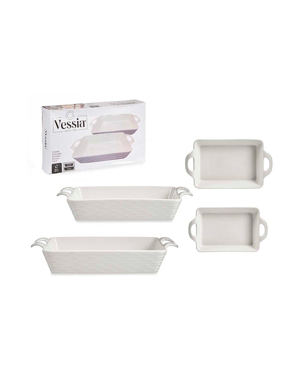 Imagen 0 de Set 2 bandejas porcelana rectangulares asas abiertas