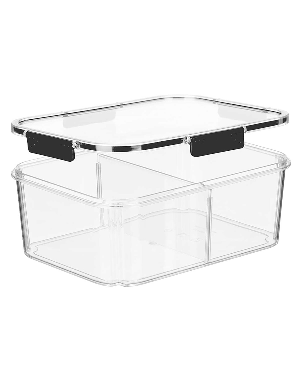 Imagen 0 de Fiambrera hermética transparente negra con lámina divisoria removible. 3300ml de capacidad.