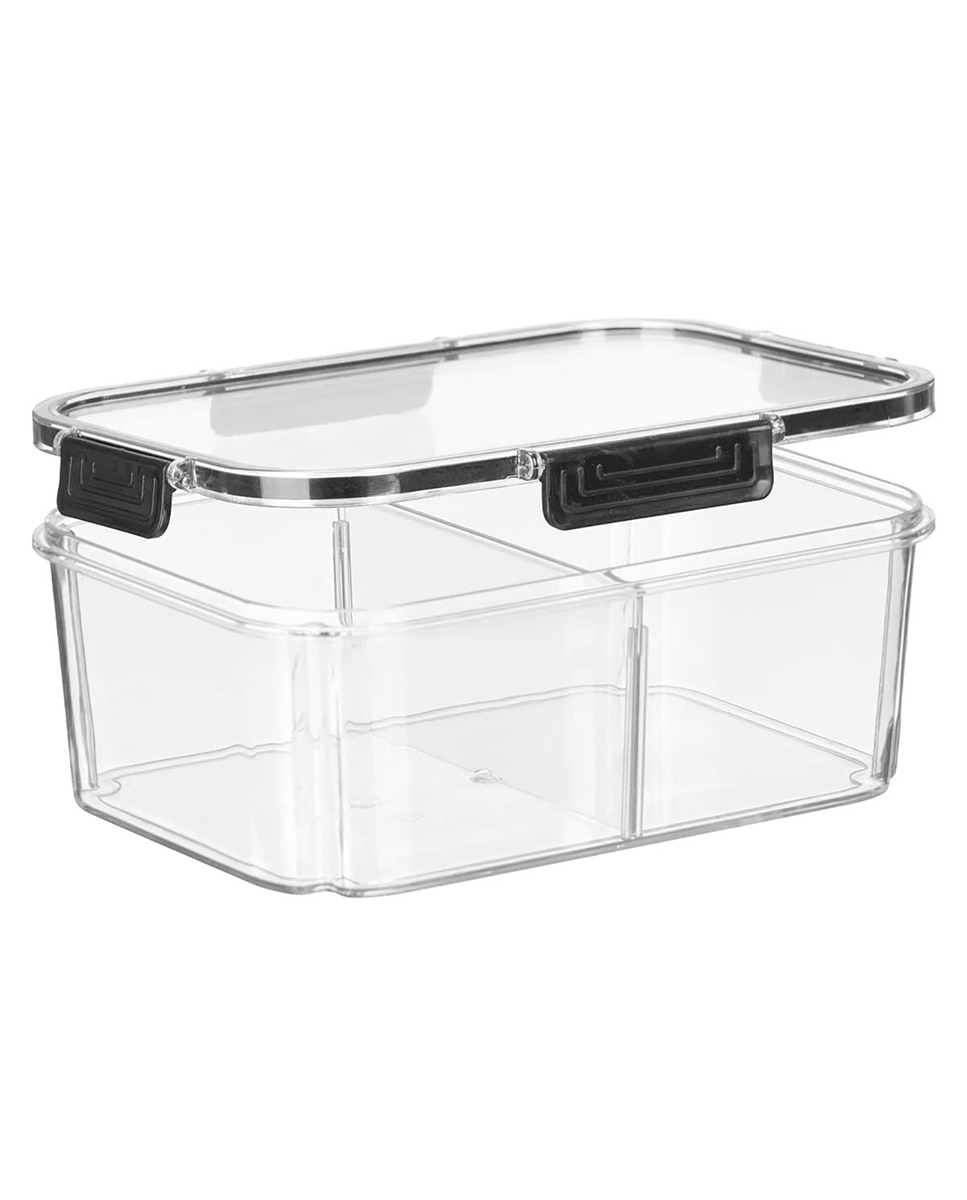 Imagen 0 de Fiambrera hermética transparente negra con lámina divisoria removible. 2000ml de capacidad.