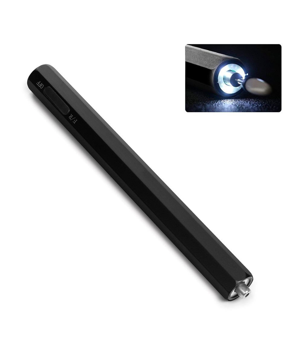 Imagen 0 de Mini lápiz pulidor de uñas. Cuerpo metálico, luz LED, selector de dirección de giro. Batería recargable.