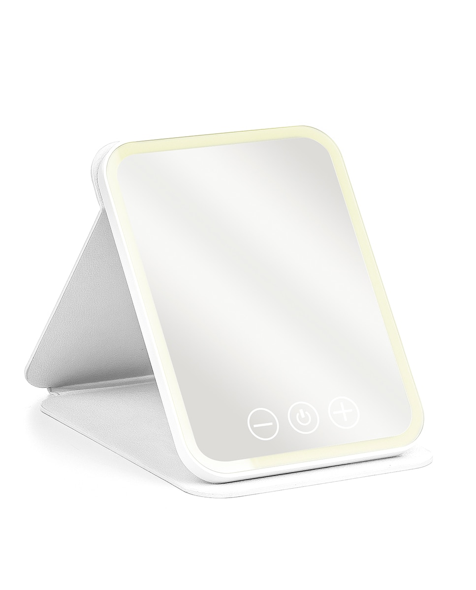 Imagen 0 de Espejo de maquillaje plegable, con luz led fría, normal y cálida, intensidad regulable. Tamaño compacto.