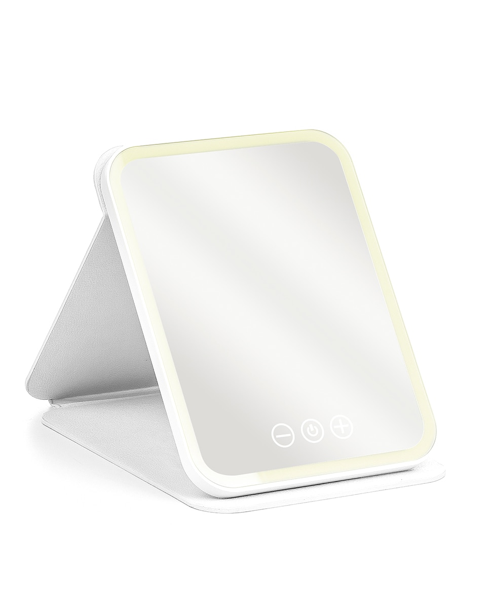 Imagen 0 de Espejo de maquillaje con funda plegable, luz led fría, normal y cálida. 5 niveles de intensidad.