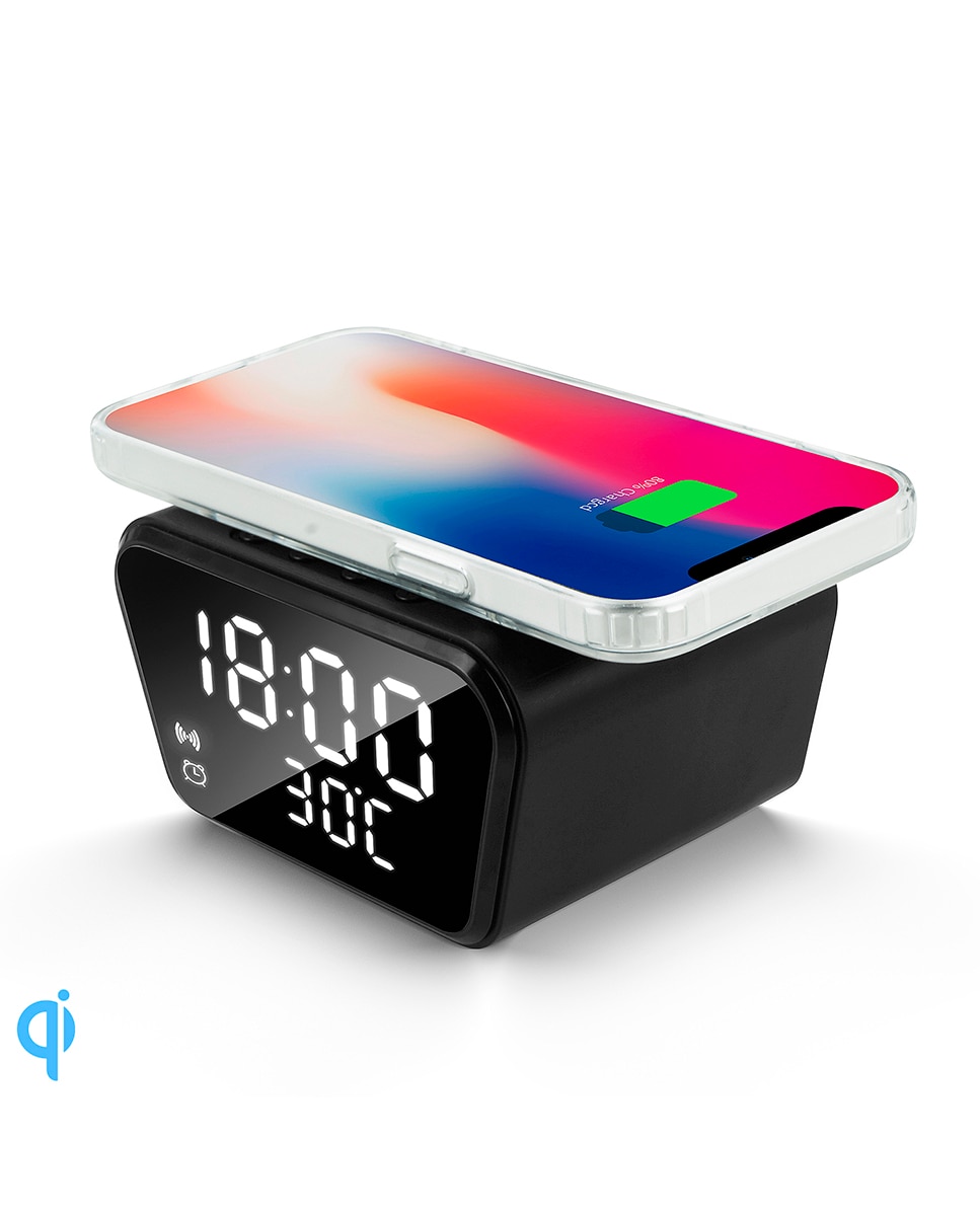 Imagen 0 de Despertador digital con cargador Qi incorporado 15W. Con fecha, hora, temperatura