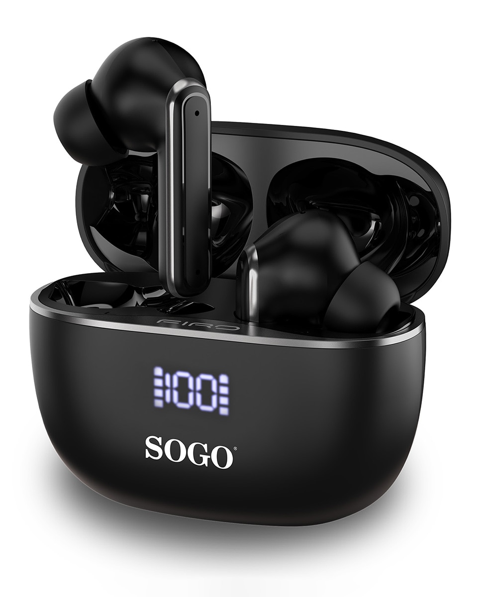 Imagen 0 de Auriculares Inalambricos Con Cargador Y Pantalla Digital Negro