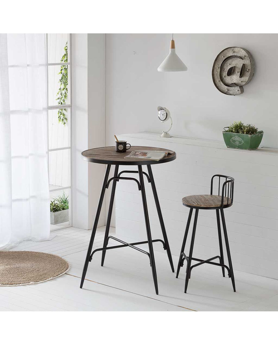 Imagen 0 de Taburete con respaldo de metal y madera gris