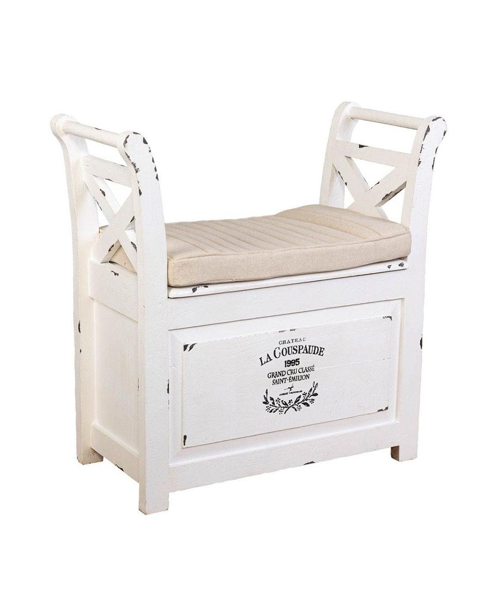 Imagen 0 de Banqueta de madera y metal con cojin blanco