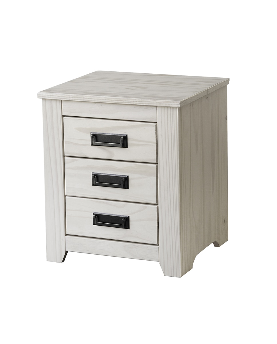 Imagen 0 de Mesita de madera de madera maciza de 3 cajones acabada en blanco lavado