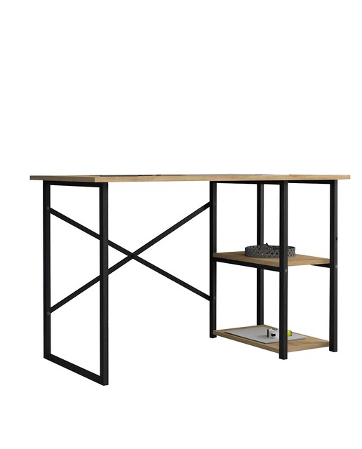 Imagen 0 de Mesa escritorio mesa de ordenador con 2 estantes estilo industrial estructura metálica negra y tablero melamina color roble safir