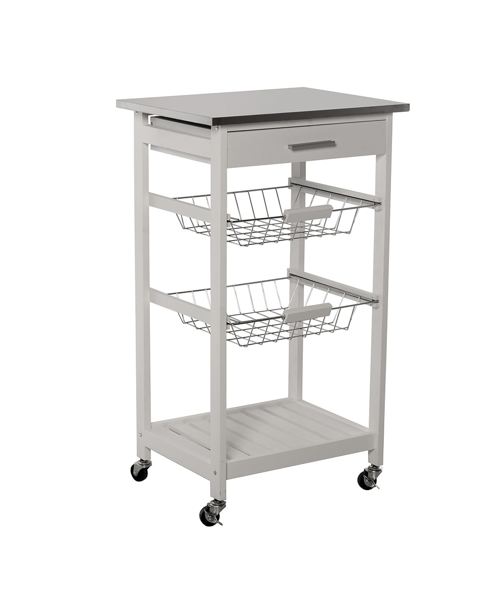 Imagen 0 de Carro cocina con 2 cestas,balday cajon madera blanco, tapa ace
