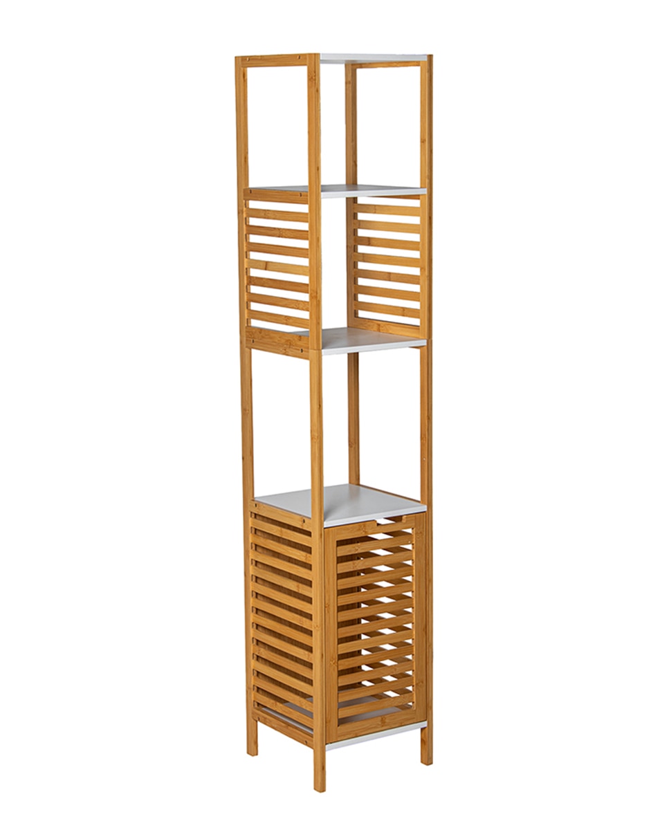 Imagen 0 de Estanteria baño madera blanco, natural con cesta+4 baldas