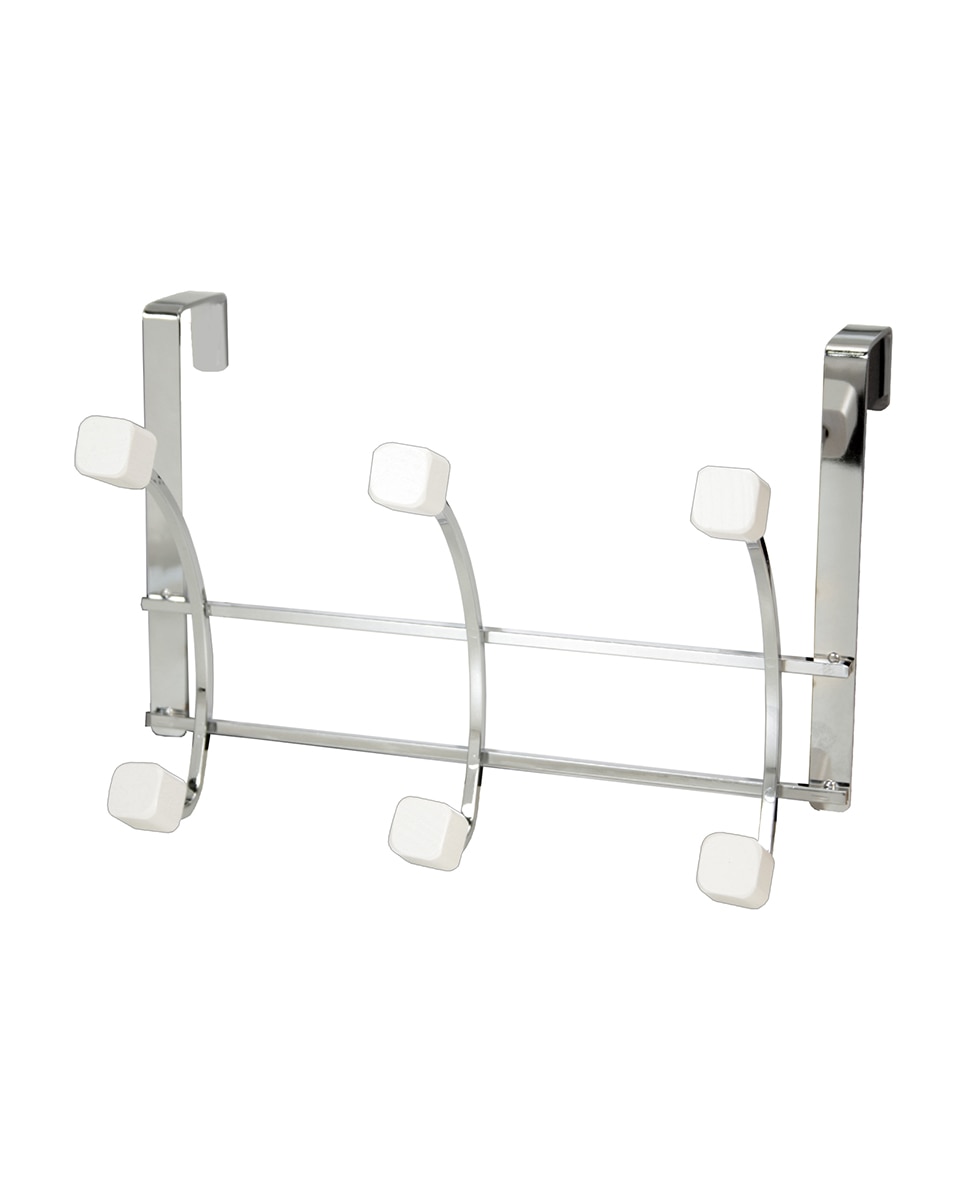 Imagen 0 de Percha puerta 3 ganchos cromada, pomos madera blanco mate