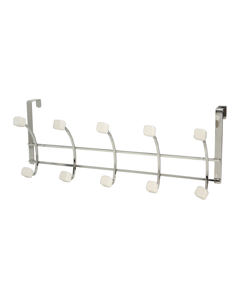 Imagen 0 de Percha puerta 5 ganchos cromado, pomos madera blanco mate
