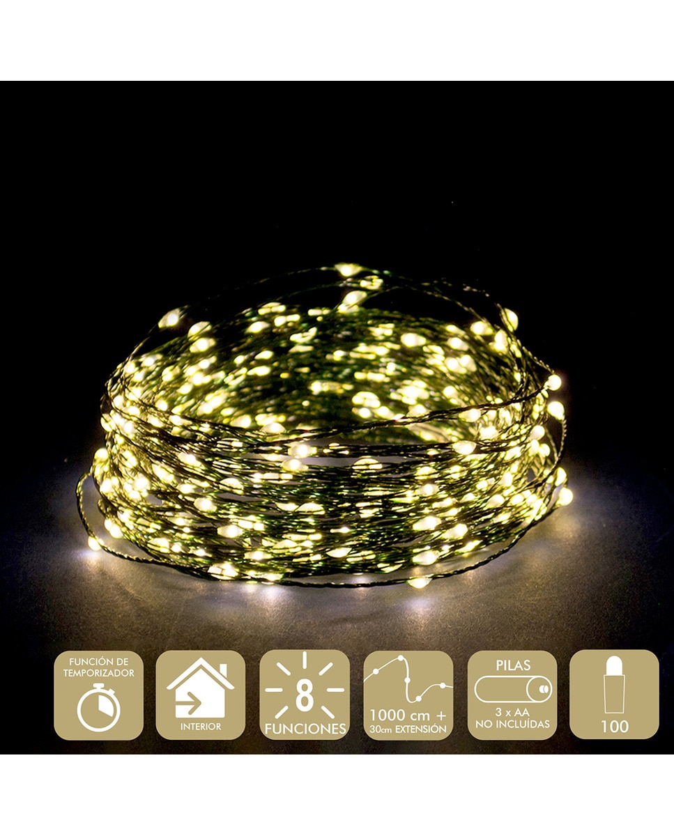 Imagen 0 de 100 micro led 8 funciones cálido