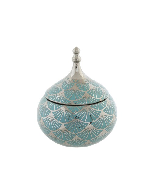 Imagen 0 de Joyero porcelana 14x14x17 tapa cromado turquesa