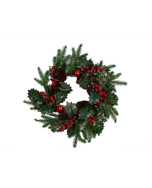 Imagen 0 de Corona piñas y bolas rojas