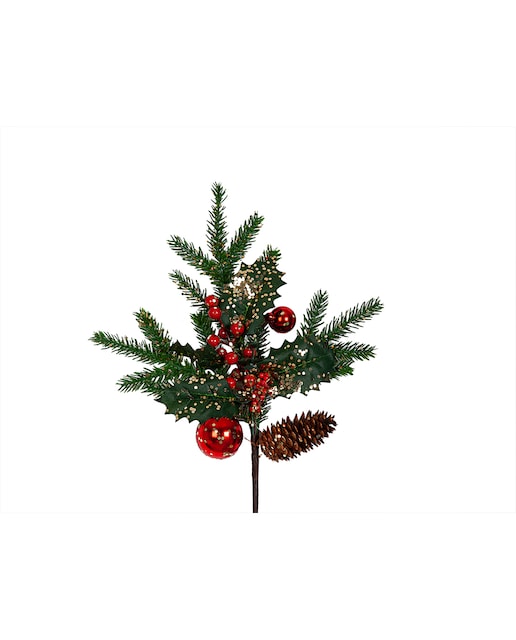Imagen 0 de Rama abeto con piña y bolas roja