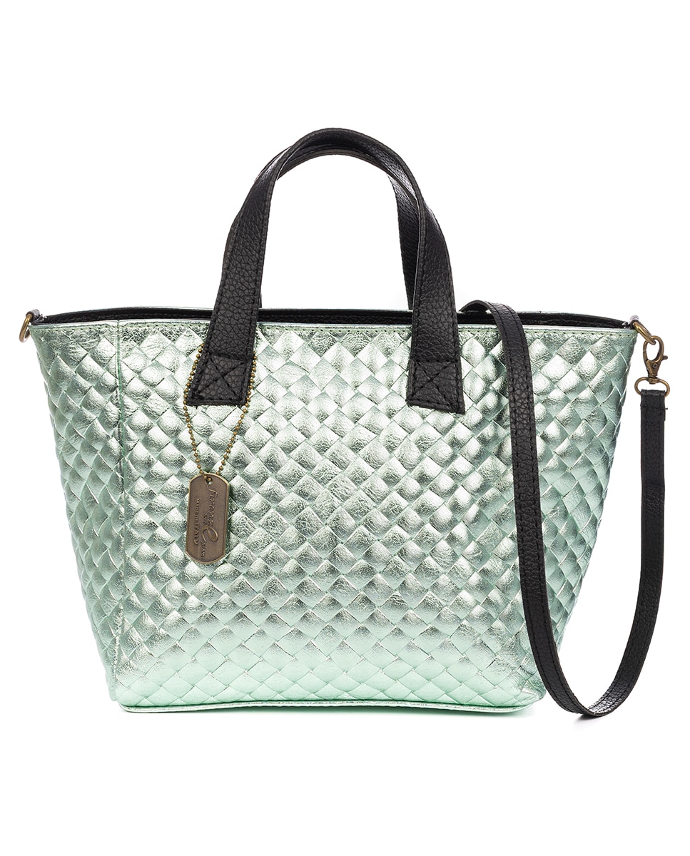 Imagen 0 de Bolso tote mujer en piel auténtica Gamuza, con grabado entrelazado y lacada brillante.