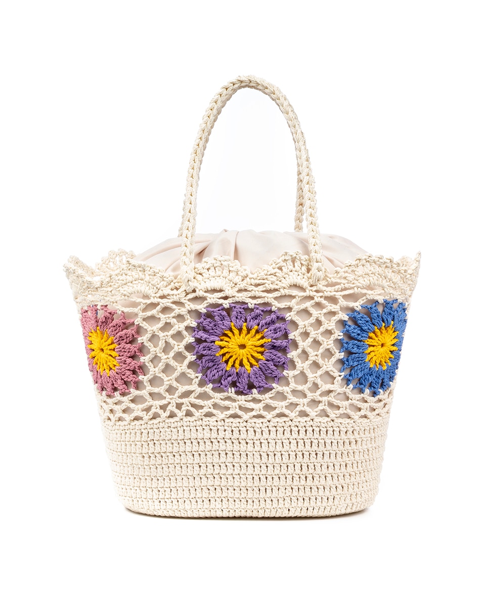 Imagen 0 de Bolso de hombro mujer. Fabricado en algodón, con flores decorativas.