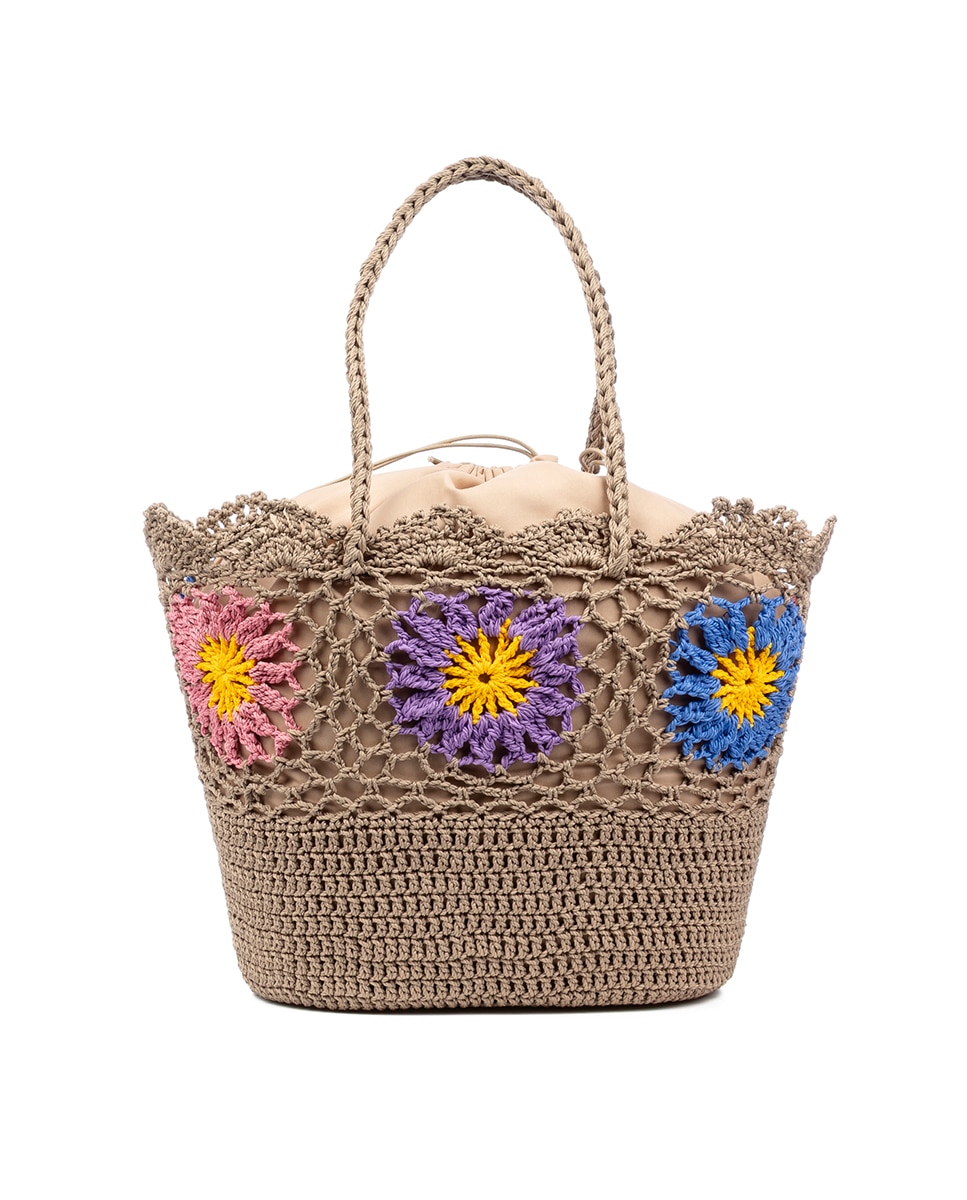 Imagen 0 de Bolso de hombro mujer. Fabricado en algodón, con flores decorativas.