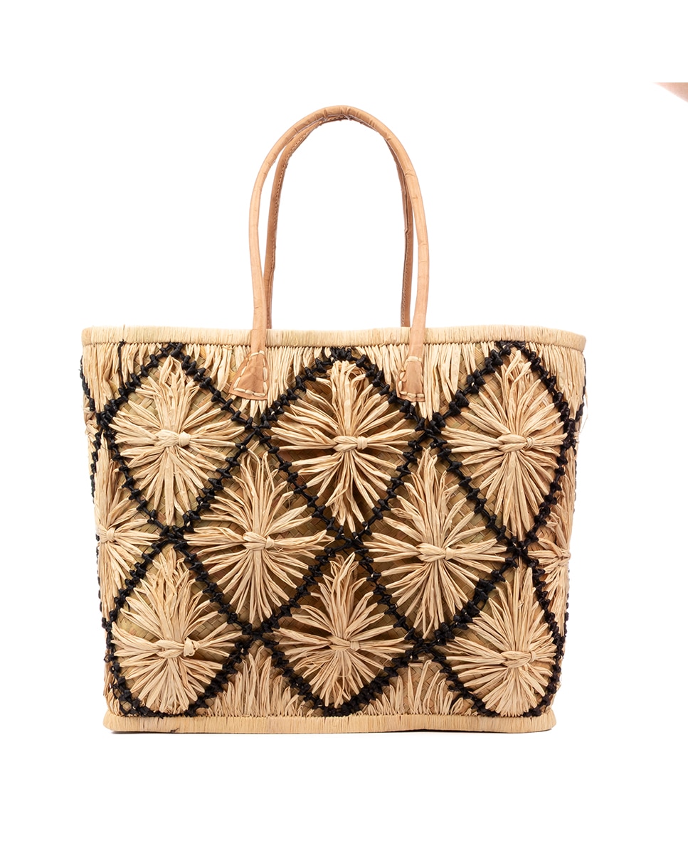Imagen 0 de Bolso shopper mujer. Fabricado en rafia y paja, con asas de cuero.