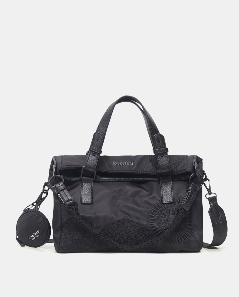 Imagen 0 de Bolso de mano Desigual Mandarala Loverty 2.0 de nylon negro con bordado de mandalas