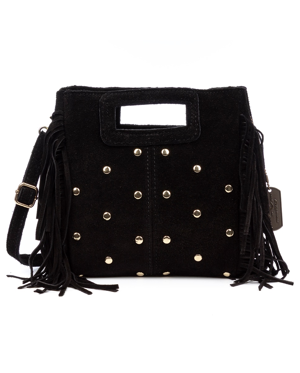 Imagen 0 de Bolso bandolera mujer. Piel auténtica Gamuza con tachuelas decorativas.