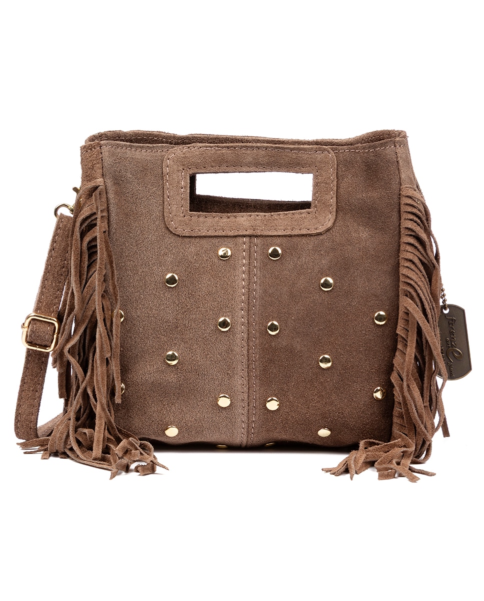 Imagen 0 de Bolso bandolera mujer. Piel auténtica Gamuza con tachuelas decorativas.