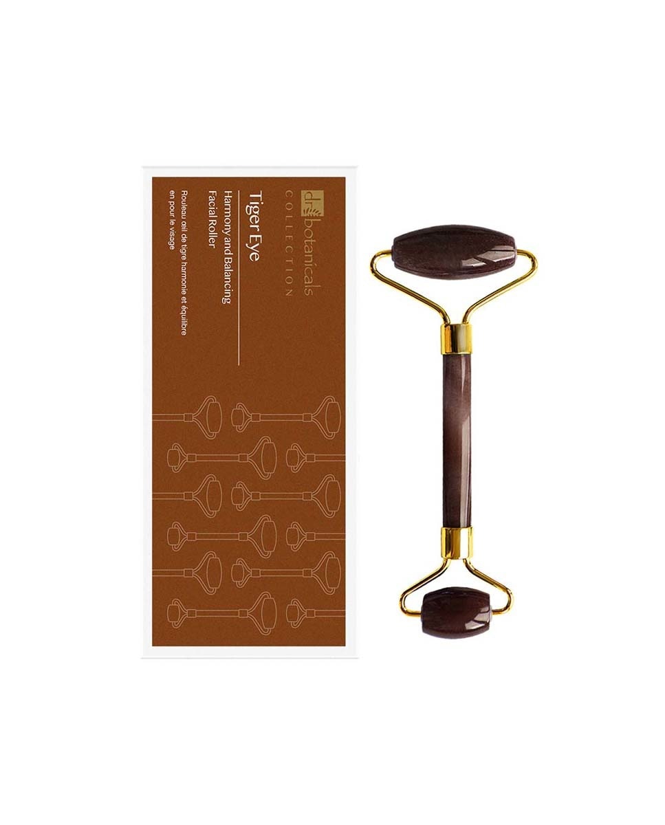 Imagen 0 de Rodillo facial de equilibrio y armonía de ojo de tigre (mango de metal dorado)