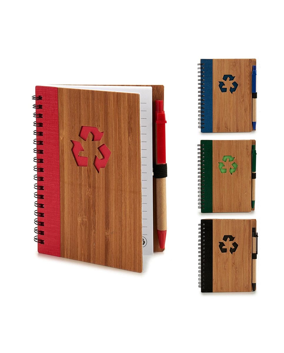 Imagen 0 de Pack 4 libretas bambú recicl y boli 16x12cm