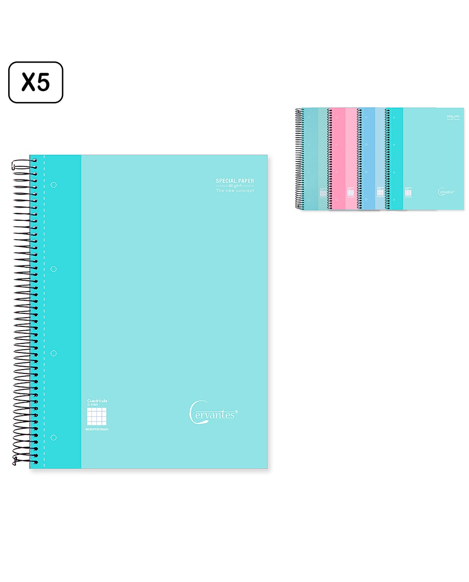 Imagen 0 de Pack 5 Unidades Cuaderno Espiral A4 120 Hojas 90 G/M²