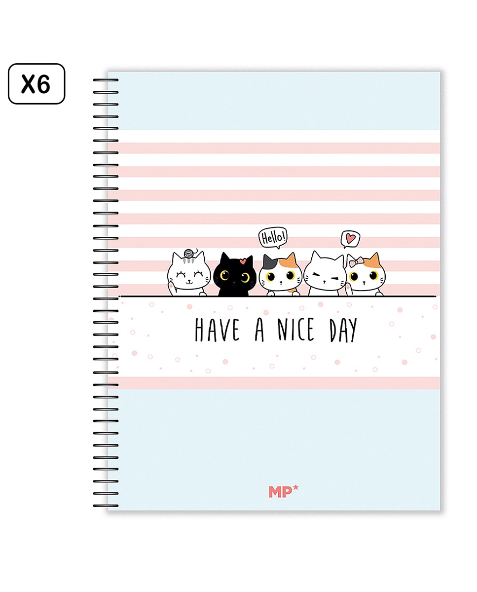 Imagen 0 de Pack 6 Unidades Cuaderno Extradura A4 120 Hojas Cuadricula Diseño Gatitos