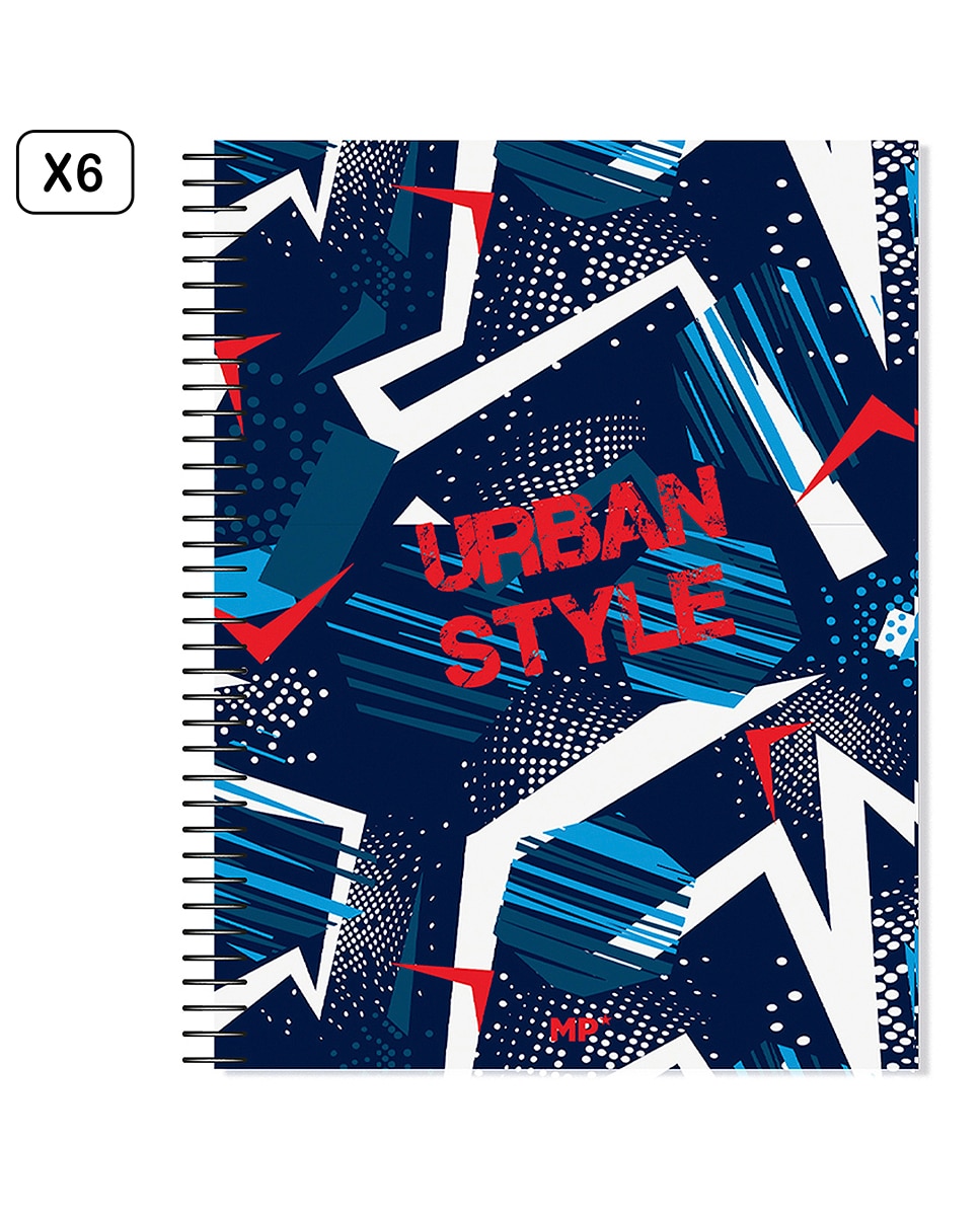 Imagen 0 de Pack 6 Unidades Cuaderno Extradura A4 120 Hojas Cuadricula Diseño Urban Style