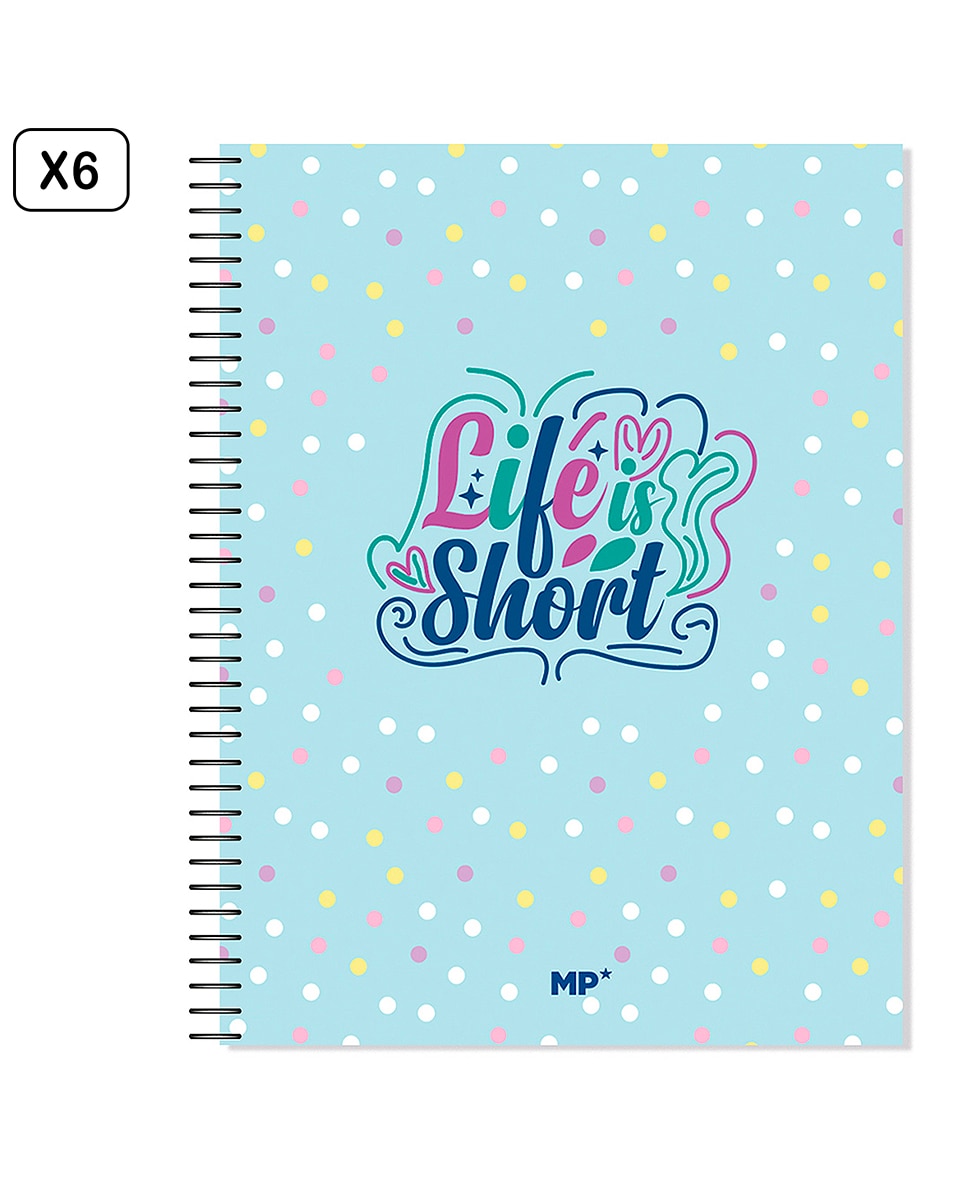 Imagen 0 de Pack 6 Unidades Cuaderno Extradura A4 120 Hojas Cuadricula Diseño Life Is Short