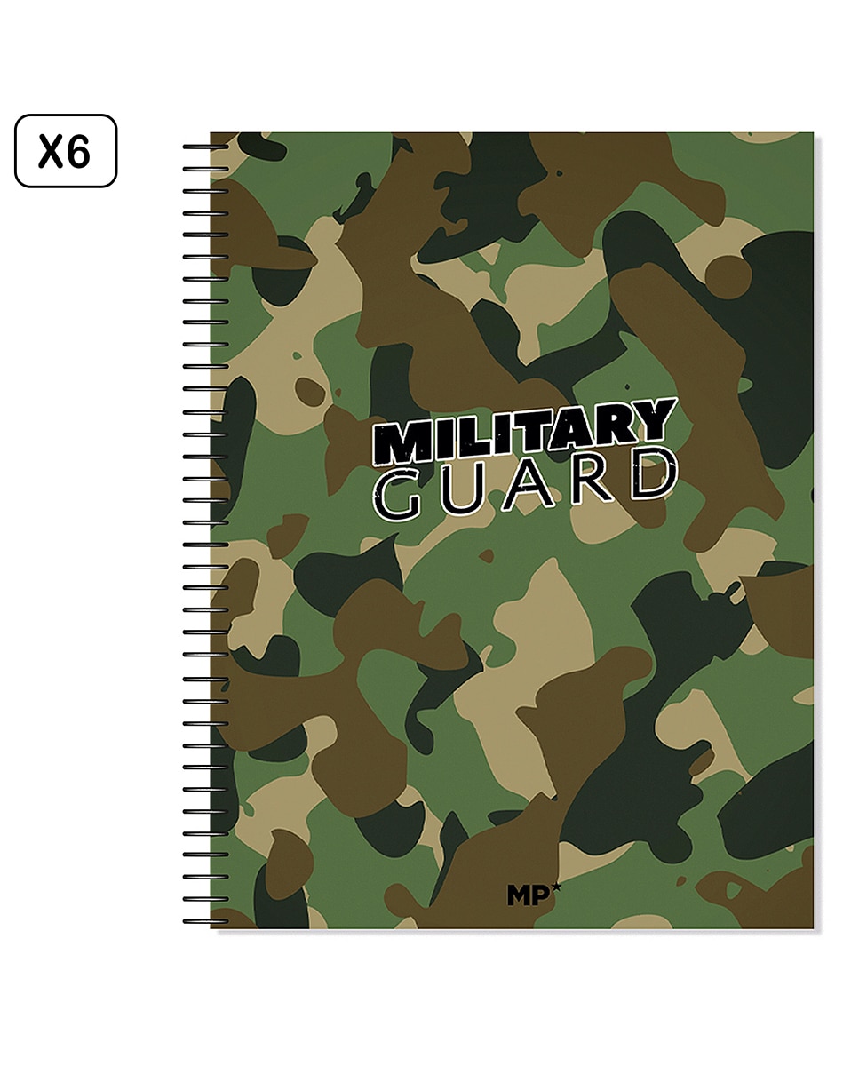 Imagen 0 de Pack 6 Unidades Cuaderno Extradura A4 120 Hojas Cuadricula Diseño Military Guard