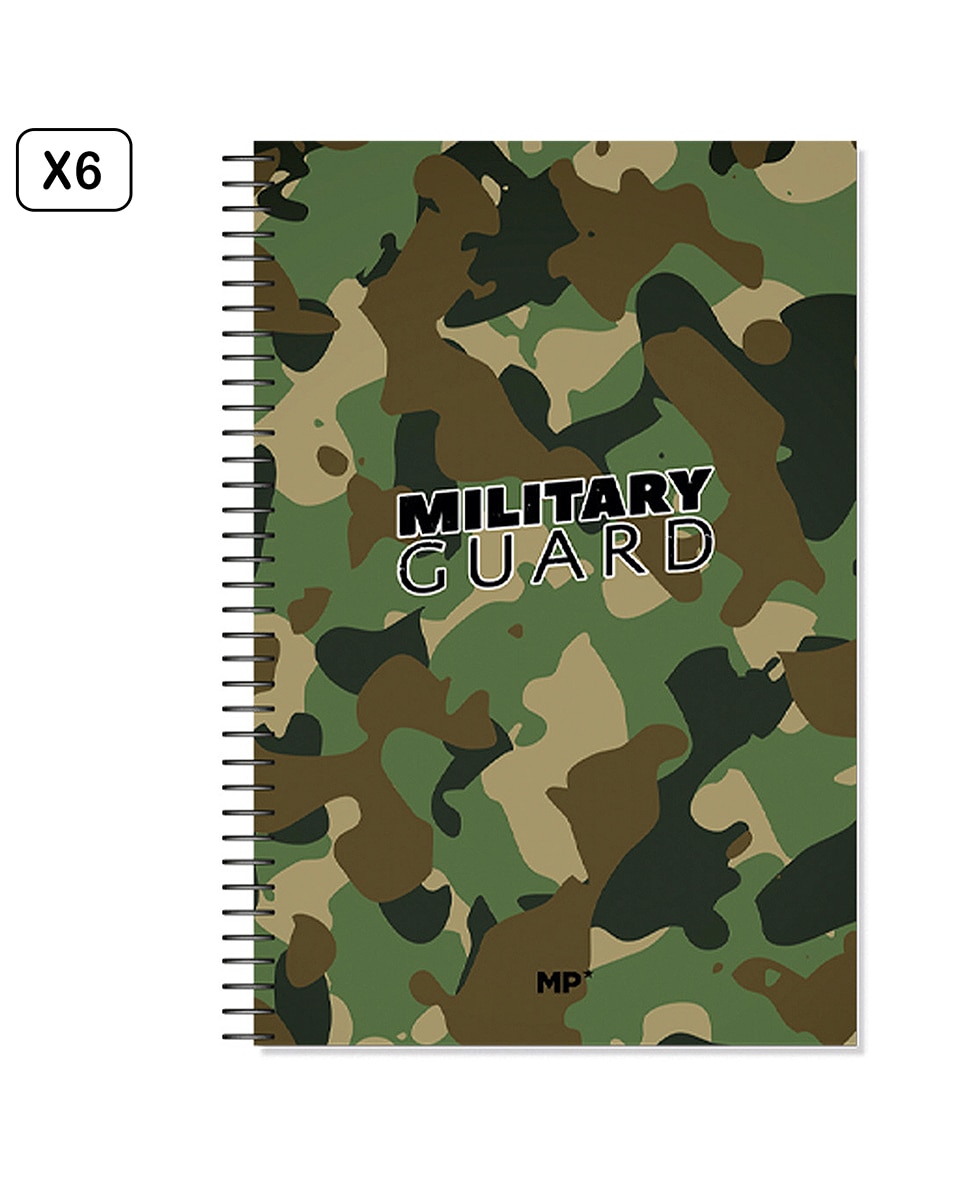 Imagen 0 de Pack 6 Unidades Cuaderno Espiral Fº 80 Hojas 90 G/M² Diseño Military Guard