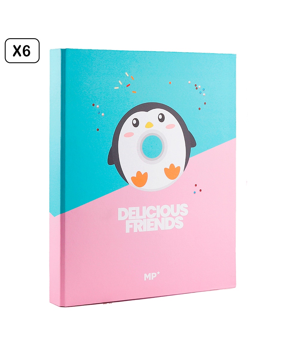 Imagen 0 de Pack 6 Unidades Carpeta Cartón 4 Anillas Fº Diseño Delicious Friends Pingüino