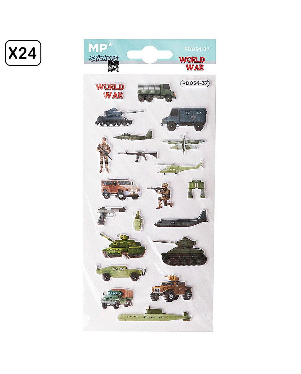 Imagen 0 de Pack 24 Uds. Pegatinas Stickers Relieve Diseño Guerra Mundial