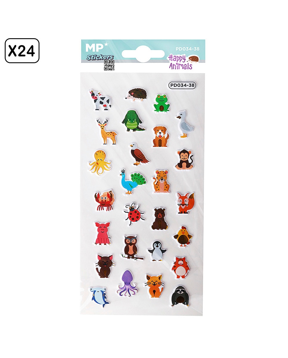 Imagen 0 de Pack 24 Uds. Pegatinas Stickers Relieve Diseño Animales Felices