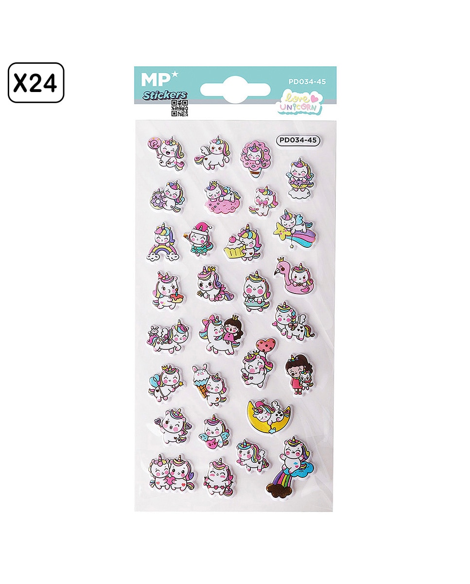 Imagen 0 de Pack 24 Uds. Pegatinas Stickers Relieve Diseño Unicornio