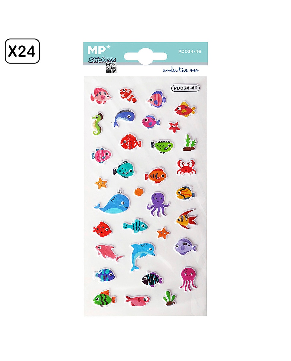 Imagen 0 de Pack 24 Uds. Pegatinas Stickers Relieve Diseño Bajo El Mar