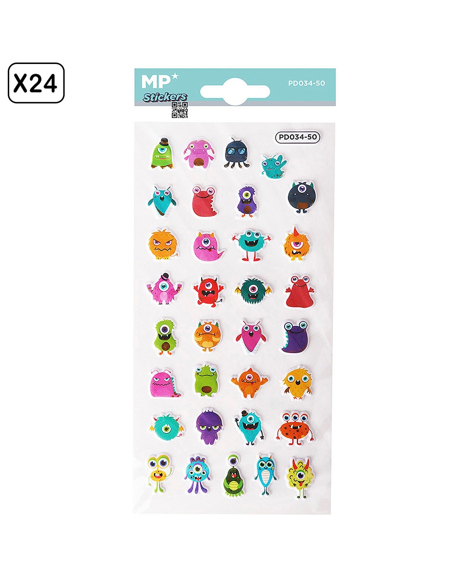 Imagen 0 de Pack 24 Uds. Pegatinas Stickers Relieve Diseño Monstruos
